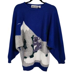 Vintage Design Zone Sweater M Koala Bear Scene Dolman Sleeve